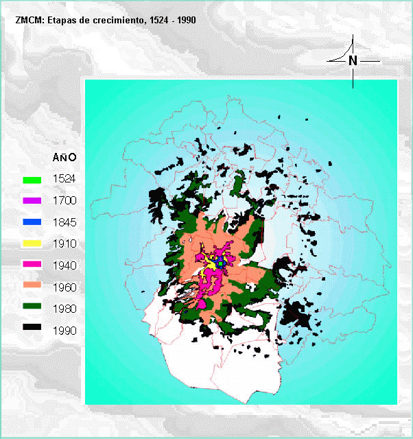 ZMCM: Etapas de crecimiento, 1524-1990